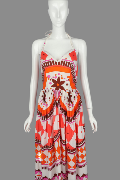 1970s Printed Halter Maxi Dress
