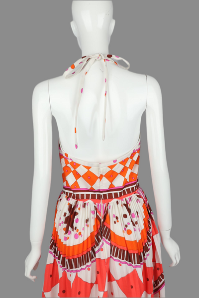 1970s Printed Halter Maxi Dress