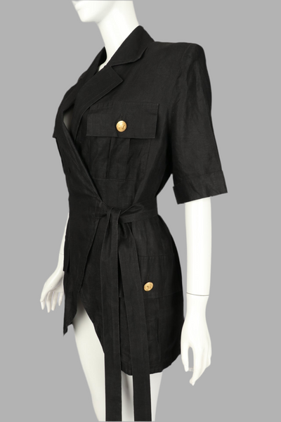 CELINE Black Linen Wrap-Around Jacket