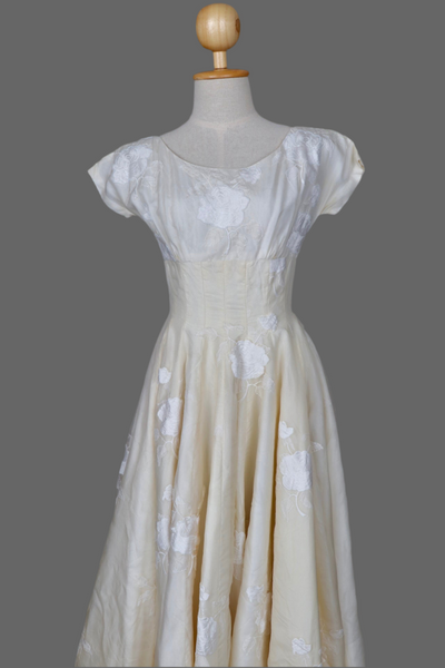 Vintage 1960s Silk Dress with Embroidered Roses