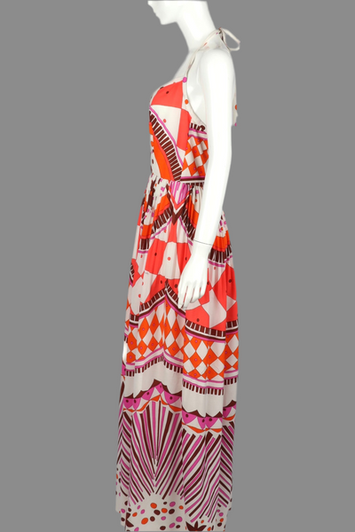 1970s Printed Halter Maxi Dress