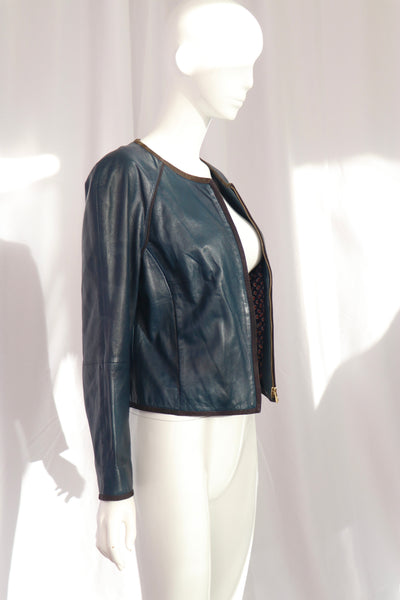 Massimo Dutti Blue Leather Cropped Jacket