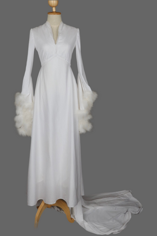 Sixties / Seventies Marabou Trim Wedding Dress with Train