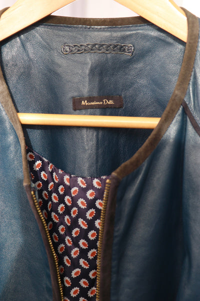 Massimo Dutti Blue Leather Cropped Jacket