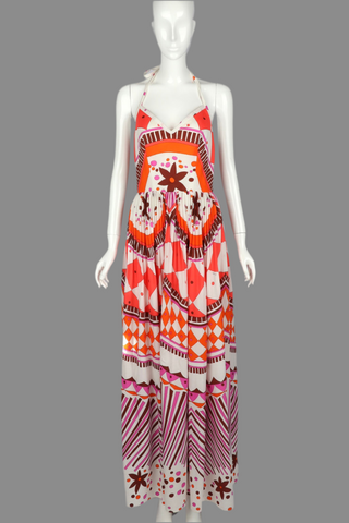 1970s Printed Halter Maxi Dress