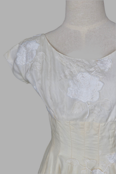 Vintage 1960s Silk Dress with Embroidered Roses