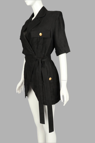 CELINE Black Linen Wrap-Around Jacket