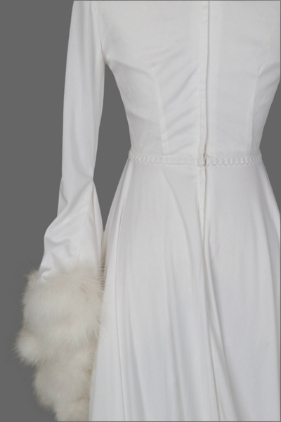Sixties / Seventies Marabou Trim Wedding Dress with Train
