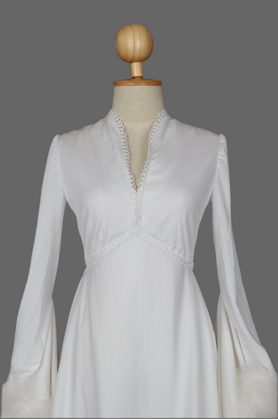 Sixties / Seventies Marabou Trim Wedding Dress with Train