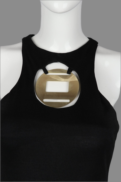 1970s Black Jersey Dress with Medallion