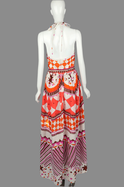1970s Printed Halter Maxi Dress