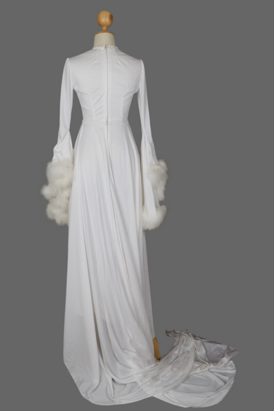 Sixties / Seventies Marabou Trim Wedding Dress with Train