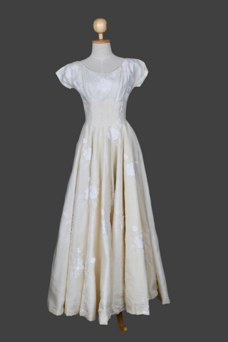 Vintage 1960s Silk Dress with Embroidered Roses