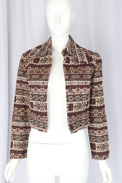 Vintage Tapestry Fabric Cropped Jacket