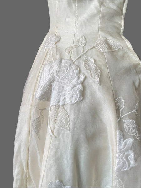Vintage 1960s Silk Dress with Embroidered Roses