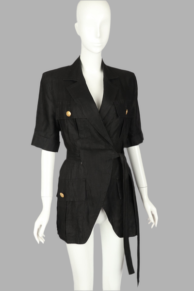 CELINE Black Linen Wrap-Around Jacket