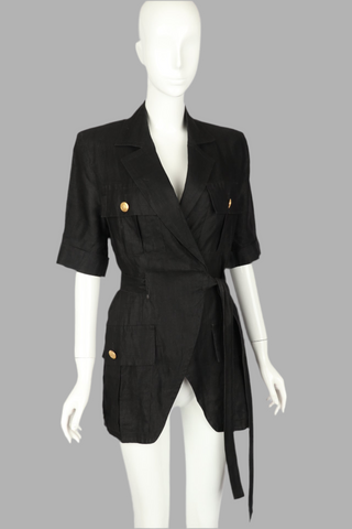 CELINE Black Linen Wrap-Around Jacket