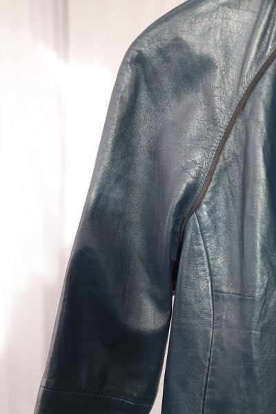 Massimo Dutti Blue Leather Cropped Jacket