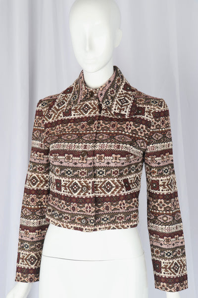 Vintage Tapestry Fabric Cropped Jacket