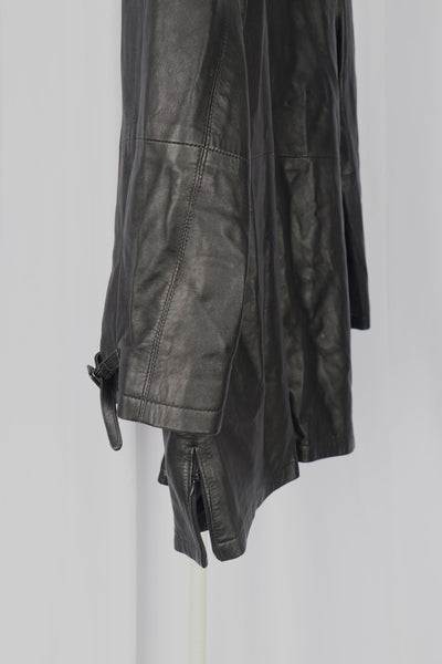 Italian Black Leather Hooded Coat