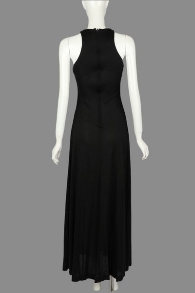 1970s Black Jersey Dress with Medallion