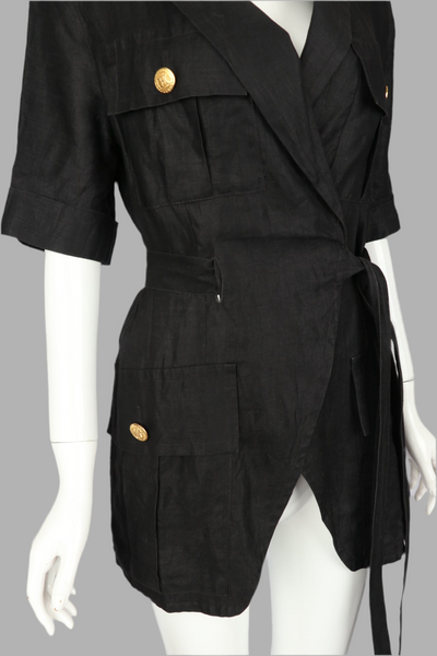 CELINE Black Linen Wrap-Around Jacket