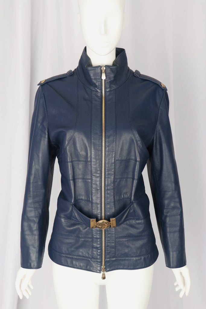 Versace Blue Leather Jacket