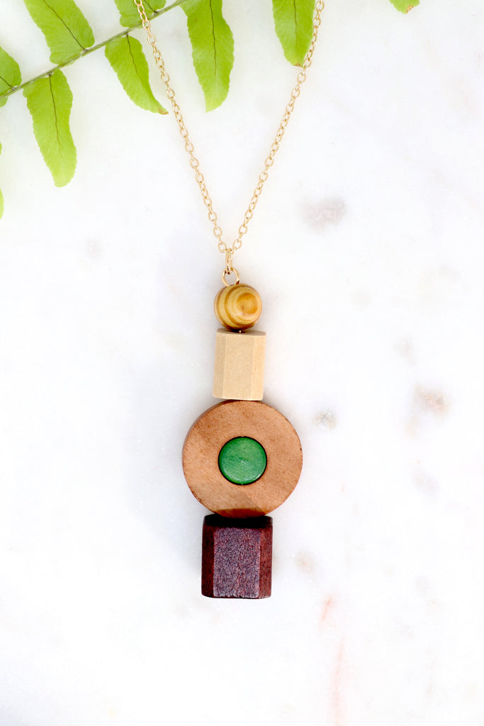 Wooden Bead Pendant Necklace
