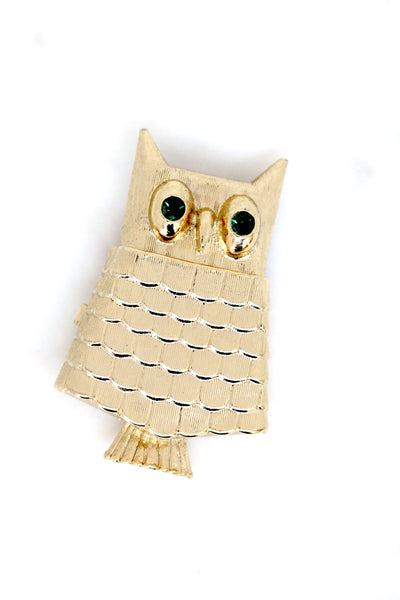 Vintage Owl Brooch (Green Eyes)