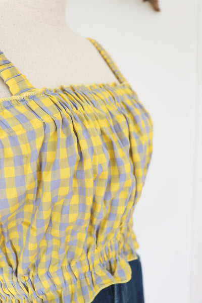 Elasticised Gingham Top (Yellow/Lilac)